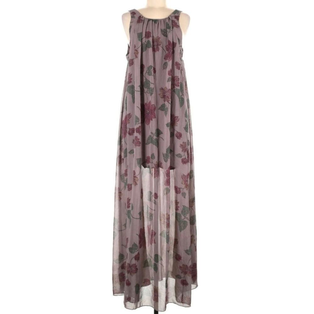 Free People Mauve Floral Maxi Dress with Green Leaves